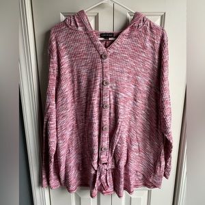 Lane Bryant Red Heathered Waffle Knit Hooded Button Down Long Sleeve Shirt 22/24